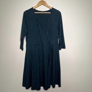 Ribbed Knit Faux Wrap Midi Dress Teal‎ 2X Long Sleeve Stretch Torrid